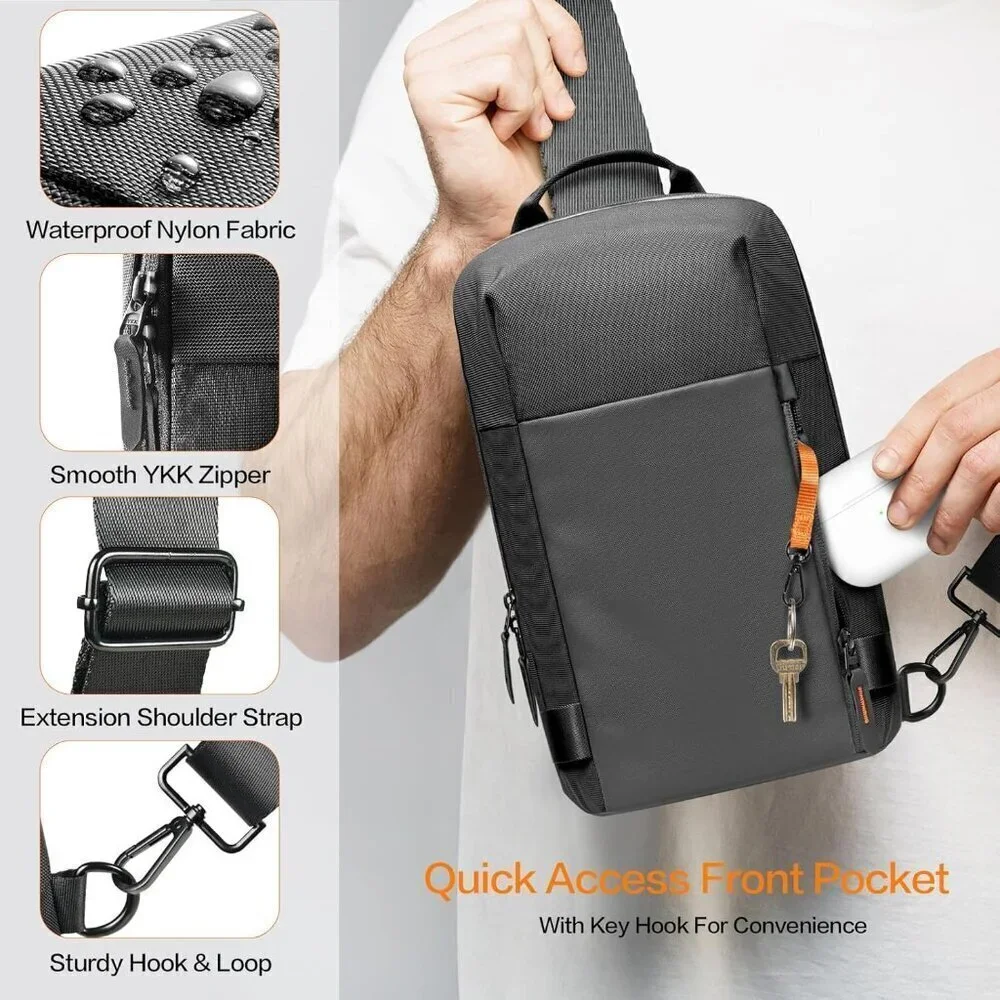 💫 Men Black Crossbody Bag Sling Stylish Waterproof Chest Work Travel Backpack